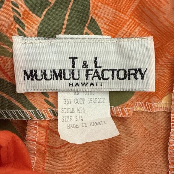 T&L Muumuu Factory Orange Puff Sleeve Vintage Hawaiian Aloha Dress Floral Ruffle - Picture 13 of 13